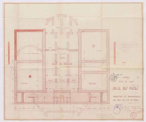 Salle des fêtes : fondations et aménagements des sous-sols en vestiaires, 5 février 1951 / M. Manceau, architecte.